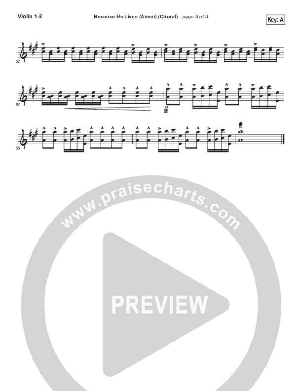 Because He Lives (Amen) (Choral Anthem SATB) Violin 1/2 (Matt Maher / Arr. Luke Gambill / Orch. Joel Mott)
