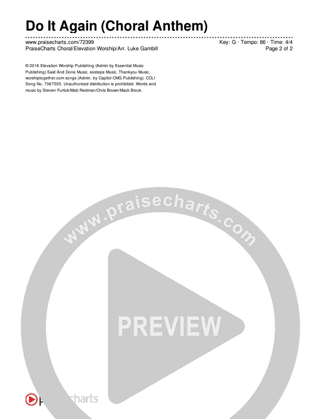 Do It Again (Choral Anthem SATB) Chords & Lyrics (Elevation Worship / Arr. Luke Gambill)