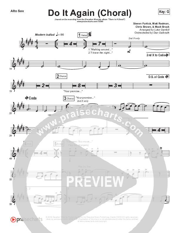 Do It Again (Choral Anthem SATB) Alto Sax (Elevation Worship / Arr. Luke Gambill)