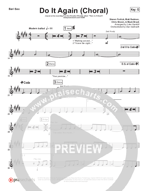 Do It Again (Choral Anthem SATB) Bari Sax (Elevation Worship / Arr. Luke Gambill)