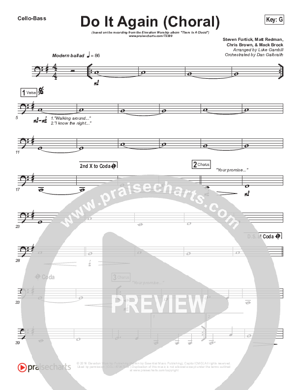 Do It Again (Choral Anthem SATB) Cello/Bass (Elevation Worship / Arr. Luke Gambill)