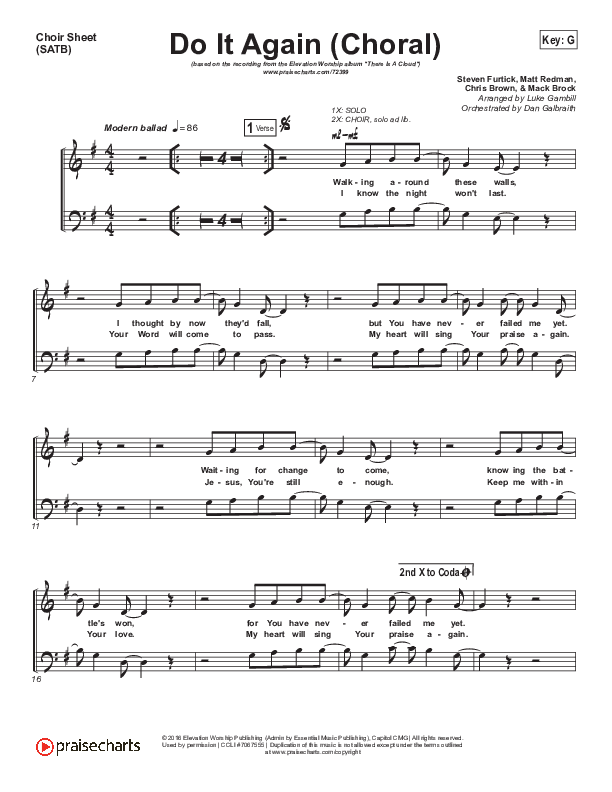 Do It Again (Choral Anthem SATB) Choir Vocals (SATB) (Elevation Worship / Arr. Luke Gambill)