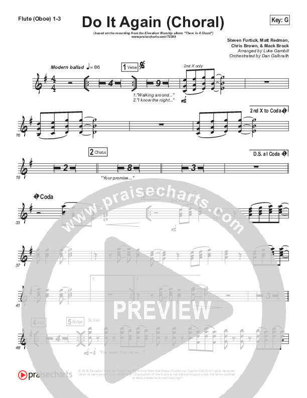 Do It Again (Choral Anthem SATB) Flute/Oboe 1/2/3 (Elevation Worship / Arr. Luke Gambill)