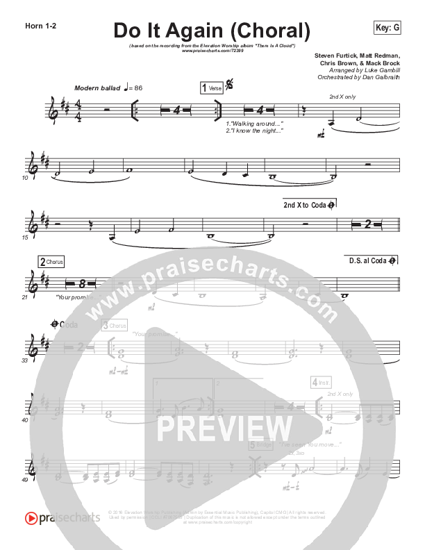 Do It Again (Choral Anthem SATB) French Horn 1/2 (Elevation Worship / Arr. Luke Gambill)
