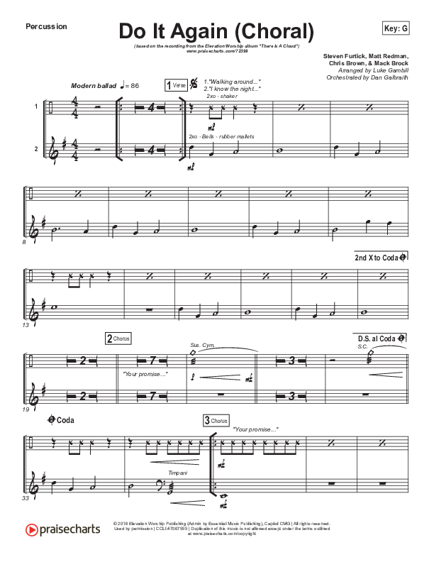 Do It Again (Choral Anthem SATB) Percussion (Elevation Worship / Arr. Luke Gambill)