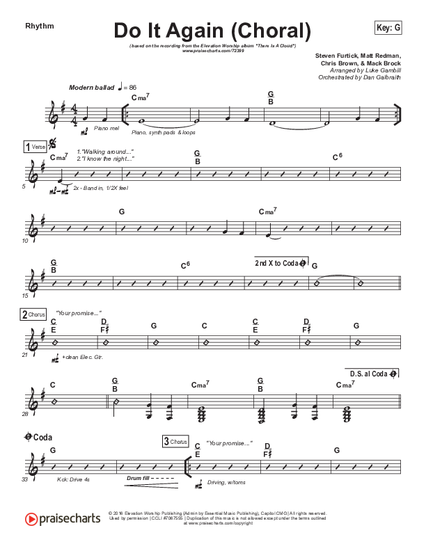 Do It Again (Choral Anthem SATB) Rhythm Chart (Elevation Worship / Arr. Luke Gambill)