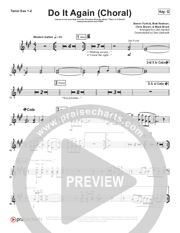 Do It Again (Choral Anthem SATB) Tenor Sax 1/2 (Elevation Worship / Arr. Luke Gambill)