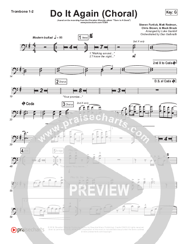 Do It Again (Choral Anthem SATB) Trombone 1/2 (Elevation Worship / Arr. Luke Gambill)