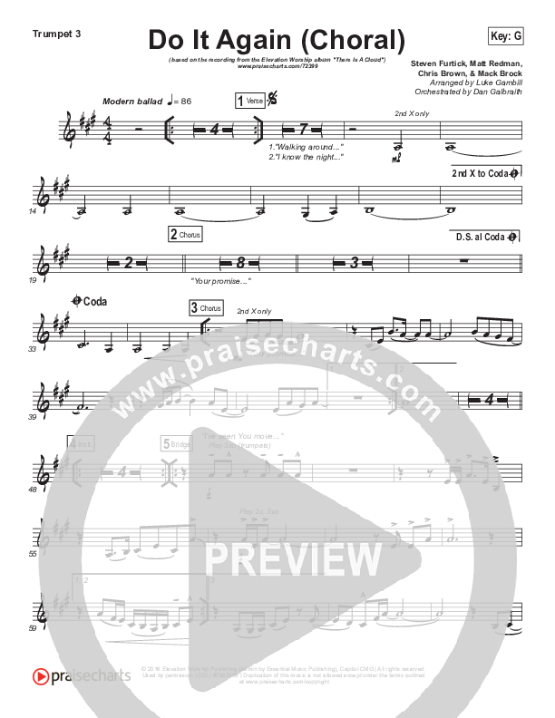 Do It Again (Choral Anthem SATB) Trumpet 3 (Elevation Worship / Arr. Luke Gambill)