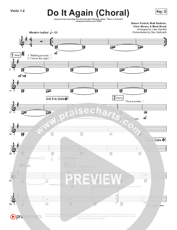 Do It Again (Choral Anthem SATB) Violin 1/2 (Elevation Worship / Arr. Luke Gambill)