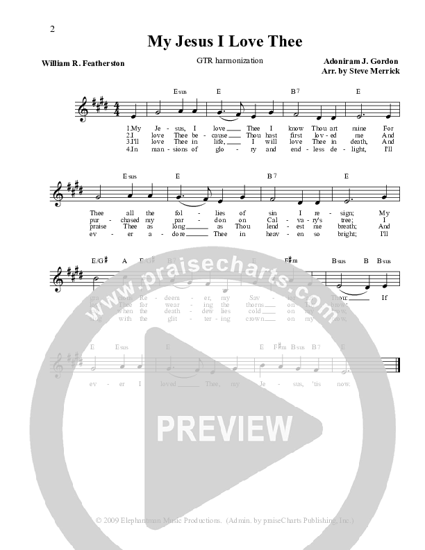 My Jesus I Love Thee Lead Sheet (Stephen Merrick)