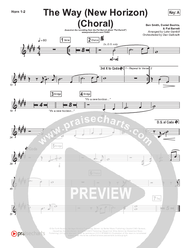The Way (New Horizon) (Choral Anthem SATB) French Horn 1/2 (Pat Barrett / Arr. Luke Gambill)