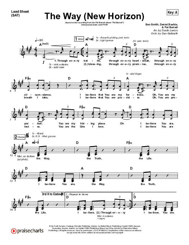 The Way (New Horizon) (Choral Anthem SATB) Lead Sheet (SAT) (Pat Barrett / Arr. Luke Gambill)