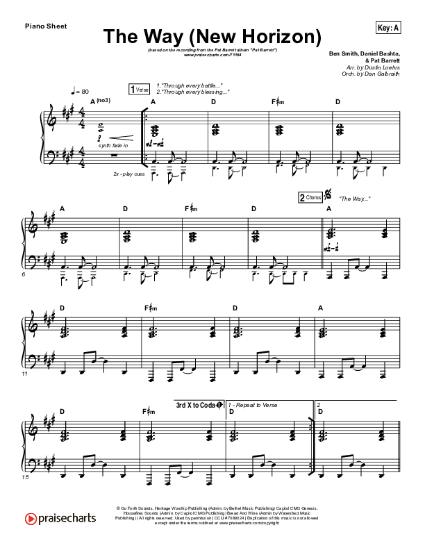 The Way (New Horizon) (Choral Anthem SATB) Piano Sheet (Pat Barrett / Arr. Luke Gambill)