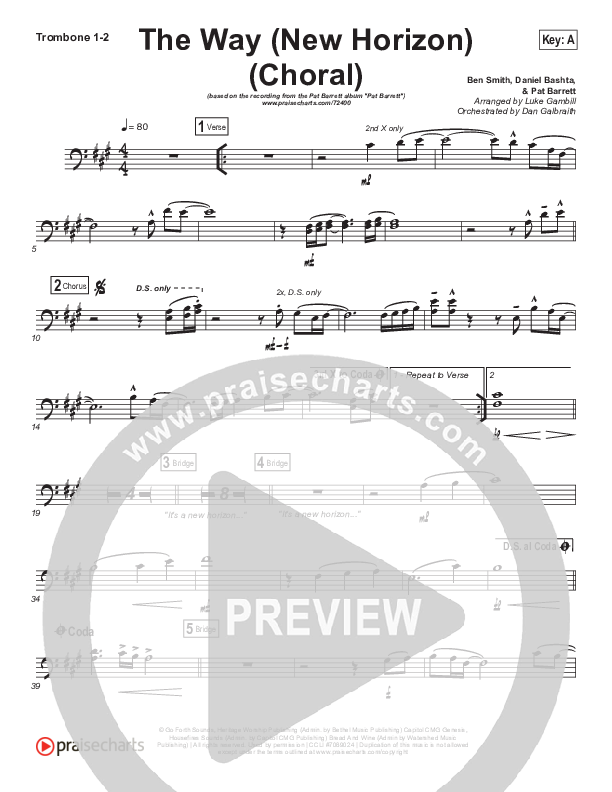 The Way (New Horizon) (Choral Anthem SATB) Trombone 1/2 (Pat Barrett / Arr. Luke Gambill)
