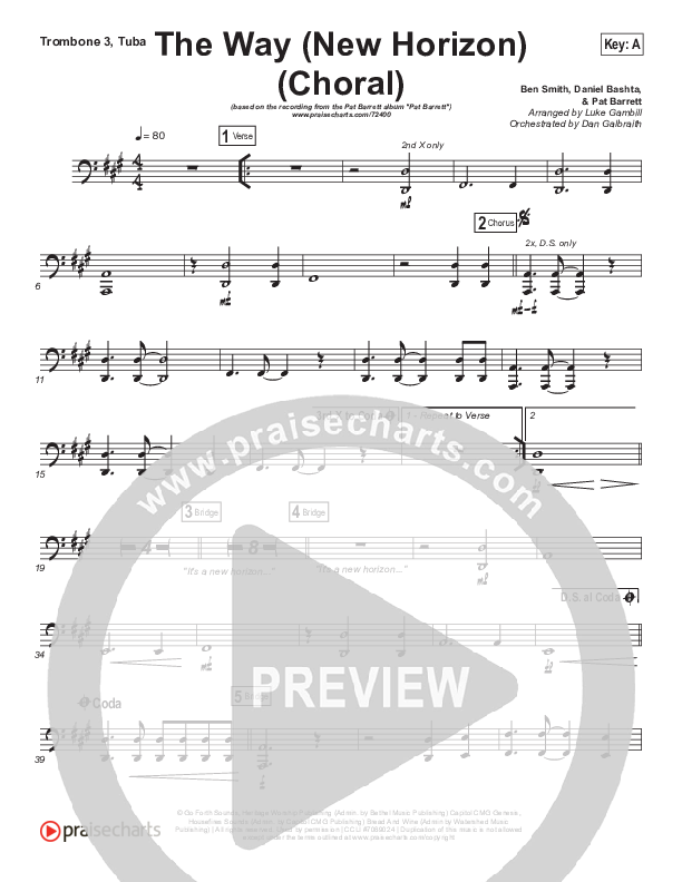 The Way (New Horizon) (Choral Anthem SATB) Trombone 3/Tuba (Pat Barrett / Arr. Luke Gambill)