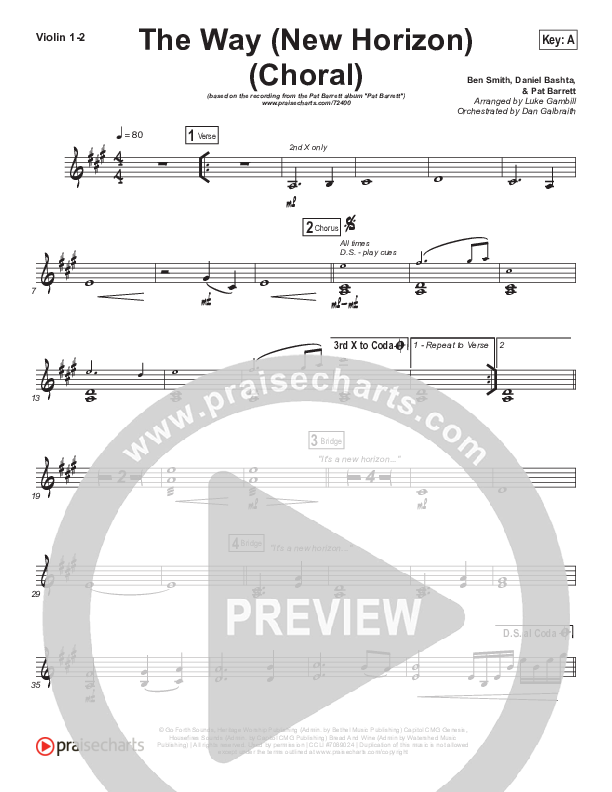The Way (New Horizon) (Choral Anthem SATB) Violin 1/2 (Pat Barrett / Arr. Luke Gambill)