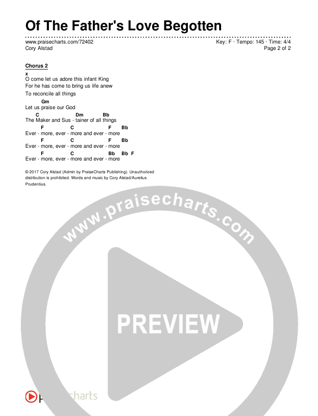 Of The Father's Love Begotten Chords & Lyrics (Cory Alstad)