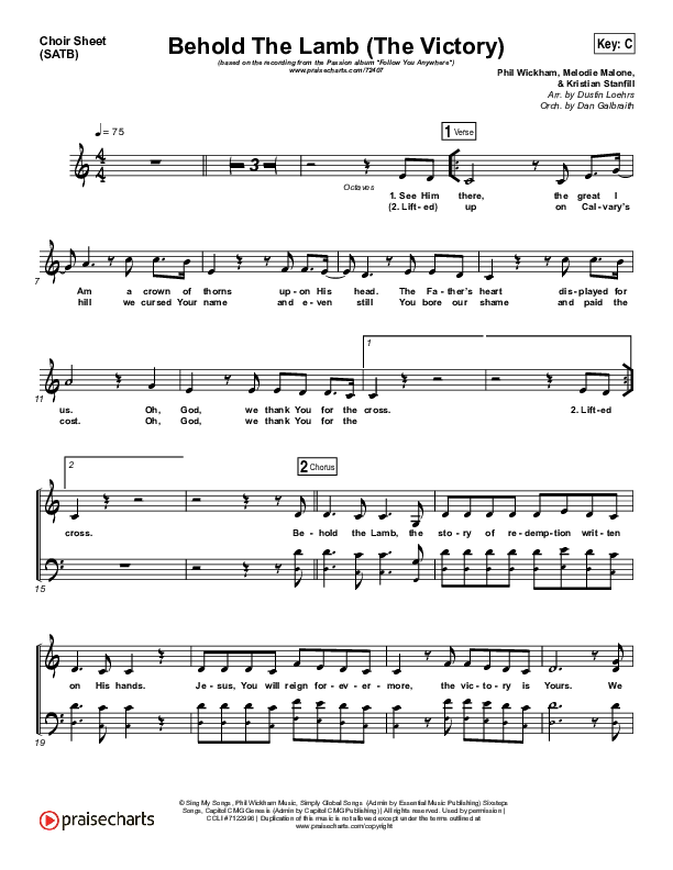 Behold The Lamb Choir Vocals (SATB) (Passion / Kristian Stanfill)