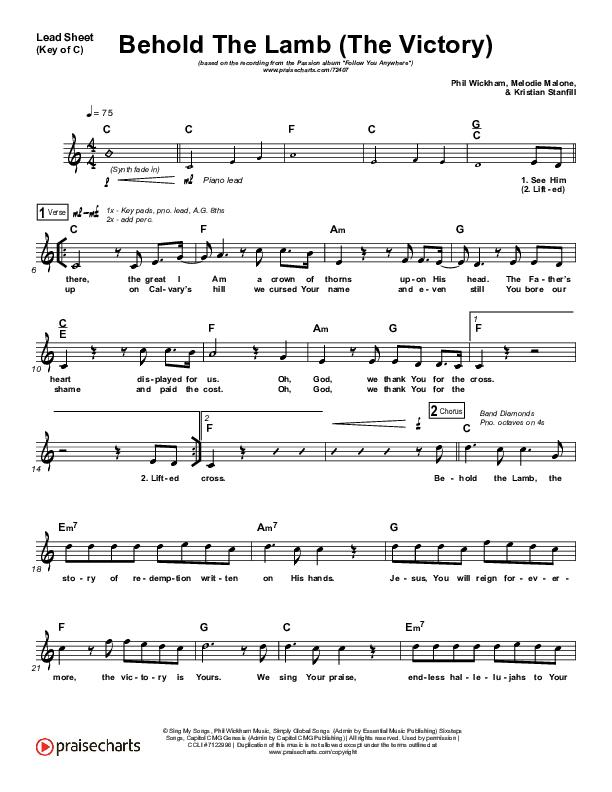 Behold The Lamb Lead Sheet (Melody) (Passion / Kristian Stanfill)