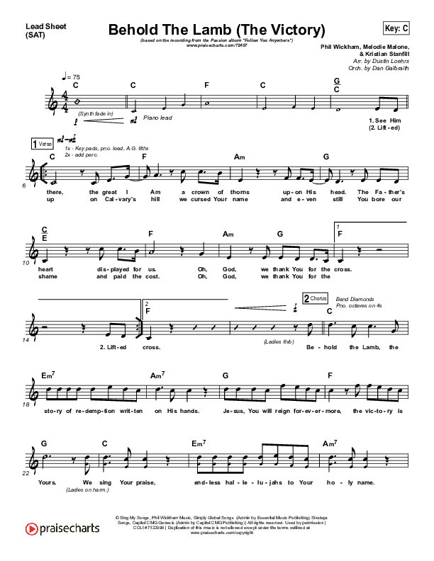 Behold The Lamb Lead Sheet (SAT) (Passion / Kristian Stanfill)