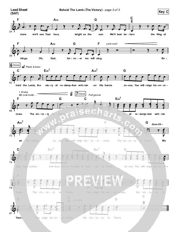 Behold The Lamb Lead Sheet (SAT) (Passion / Kristian Stanfill)