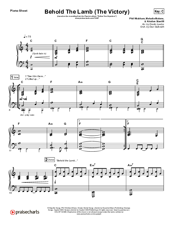 Behold The Lamb Piano Sheet (Passion / Kristian Stanfill)