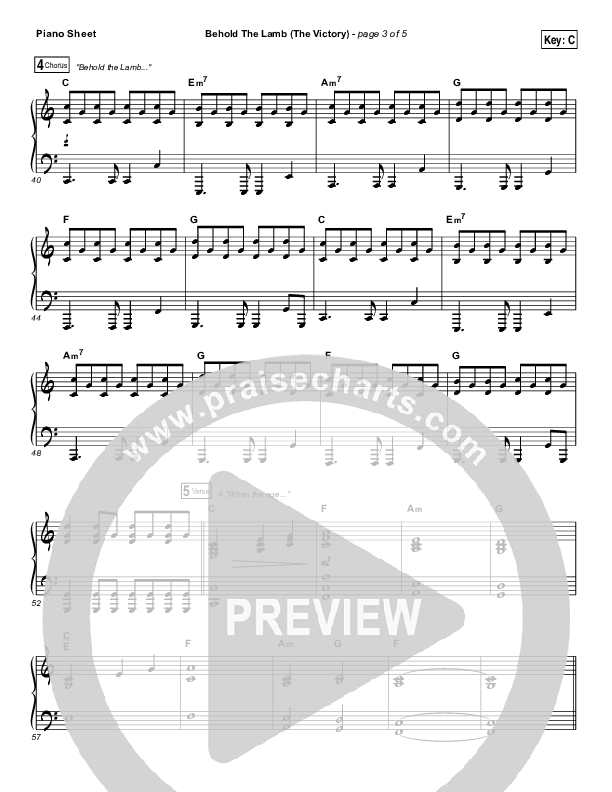 Behold The Lamb Piano Sheet (Passion / Kristian Stanfill)