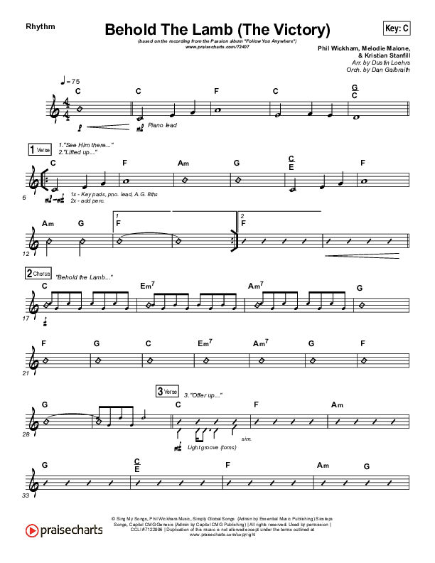Behold The Lamb Rhythm Chart (Passion / Kristian Stanfill)