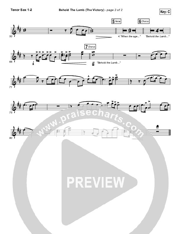 Behold The Lamb Tenor Sax 1/2 (Passion / Kristian Stanfill)