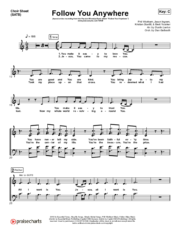 Follow You Anywhere Choir Sheet (SATB) (Passion / Kristian Stanfill)