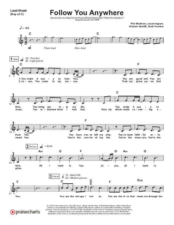 Follow You Anywhere Lead Sheet (Melody) (Passion / Kristian Stanfill)