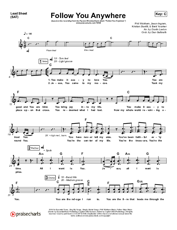 Follow You Anywhere Lead Sheet (SAT) (Passion / Kristian Stanfill)