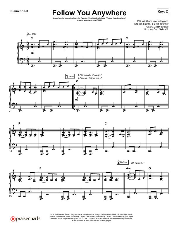 Follow You Anywhere Piano Sheet (Passion / Kristian Stanfill)