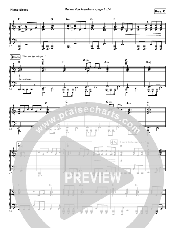 Follow You Anywhere Piano Sheet (Passion / Kristian Stanfill)