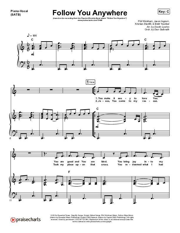 Follow You Anywhere Piano/Vocal (SATB) (Passion / Kristian Stanfill)