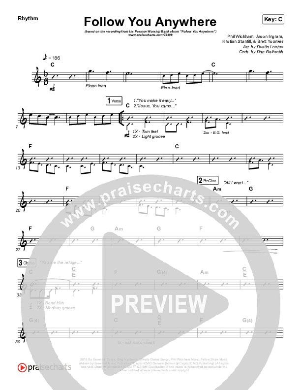 Follow You Anywhere Rhythm Chart (Passion / Kristian Stanfill)