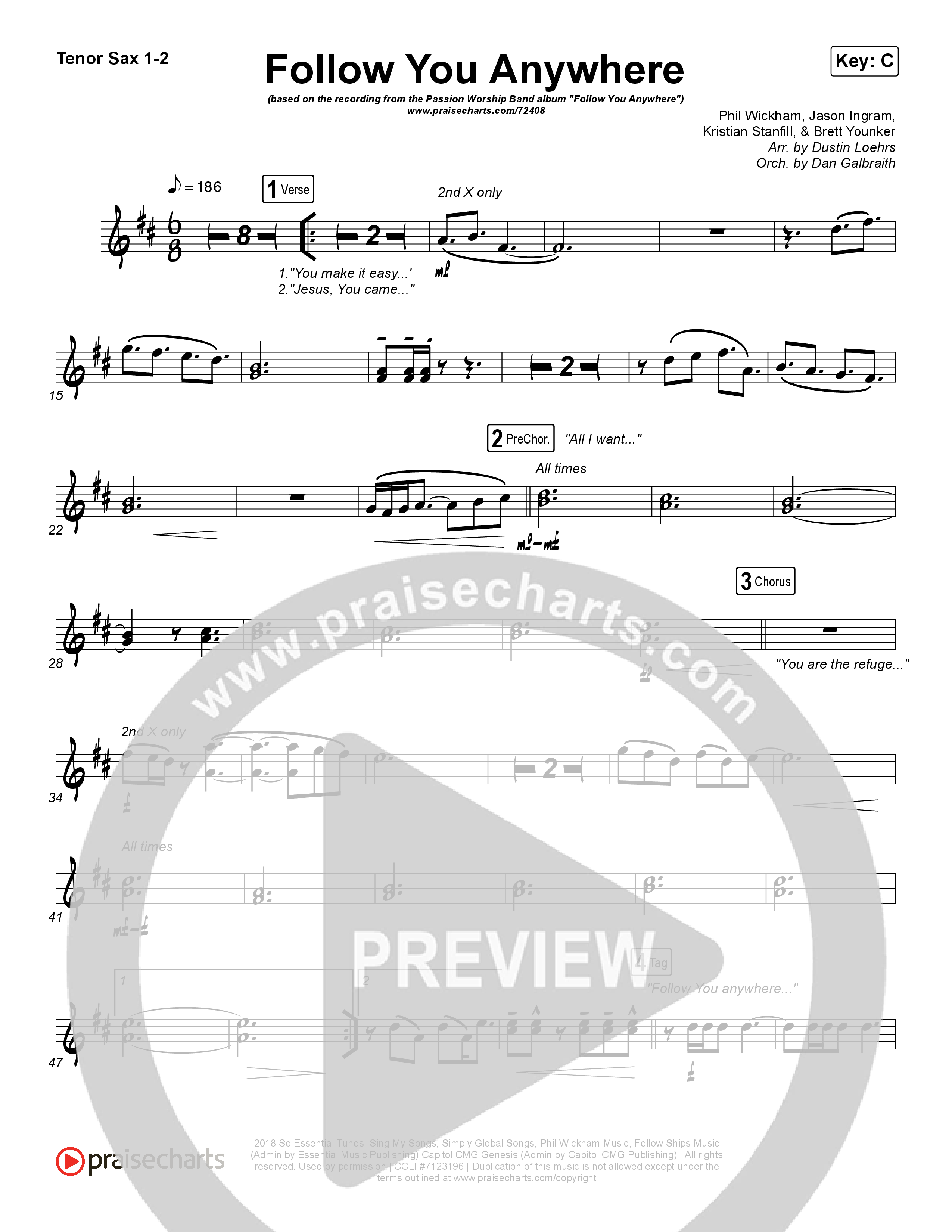 Follow You Anywhere Tenor Sax 1/2 (Passion / Kristian Stanfill)