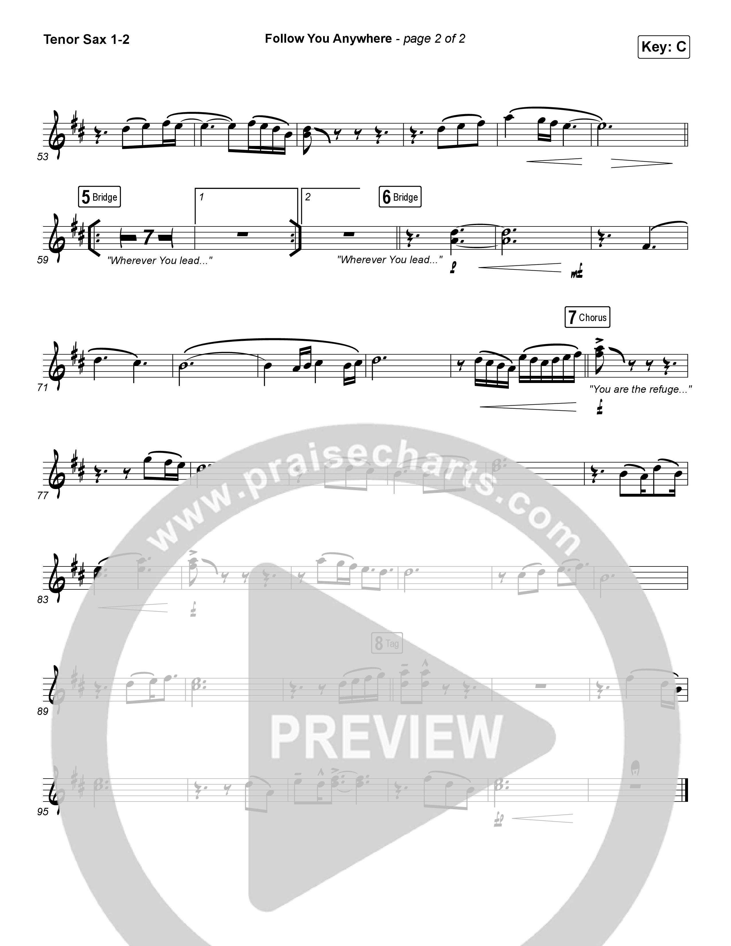 Follow You Anywhere Tenor Sax 1/2 (Passion / Kristian Stanfill)