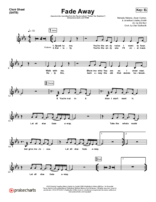 Fade Away Choir Sheet (SATB) (Passion / Melodie Malone)
