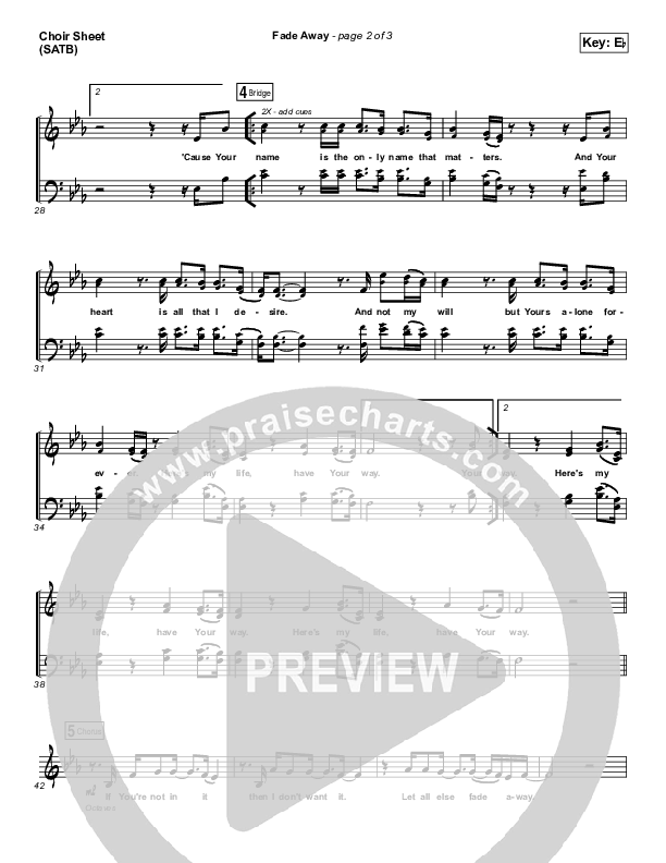 Fade Away Choir Sheet (SATB) (Passion / Melodie Malone)