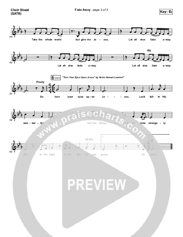 Fade Away Choir Sheet (SATB) (Passion / Melodie Malone)