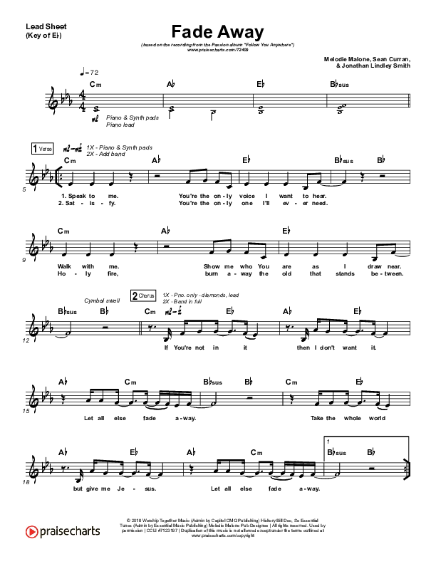 Fade Away Lead Sheet (Melody) (Passion / Melodie Malone)