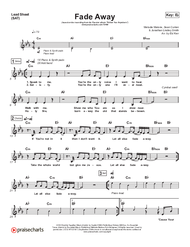 Fade Away Lead Sheet (SAT) (Passion / Melodie Malone)