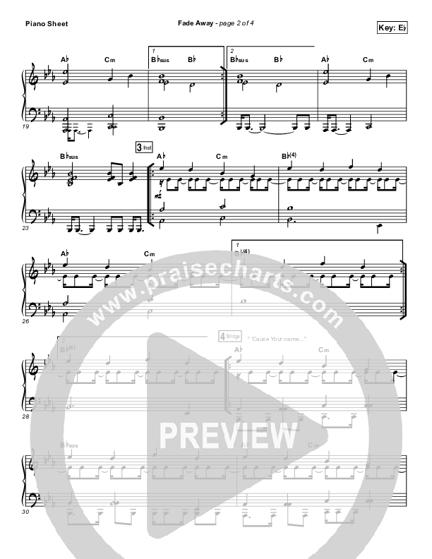 Fade Away Piano Sheet (Passion / Melodie Malone)