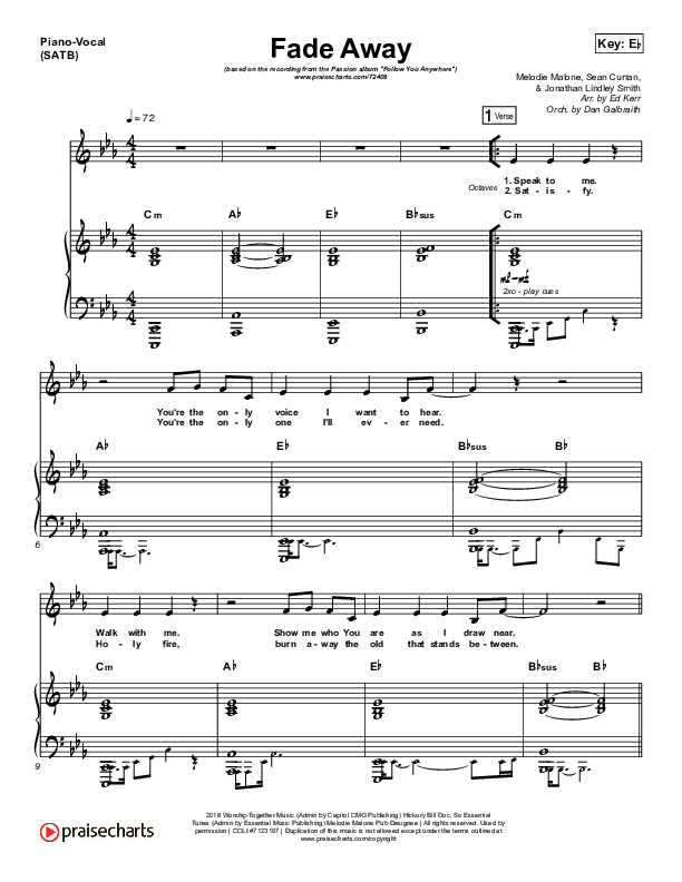 Fade Away Piano/Vocal (SATB) (Passion / Melodie Malone)