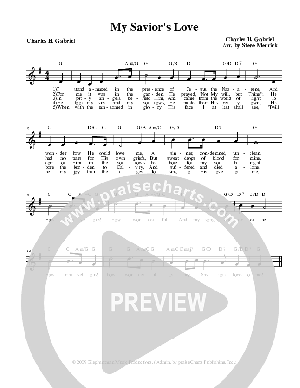 My Savior's Love Lead Sheet (Stephen Merrick)