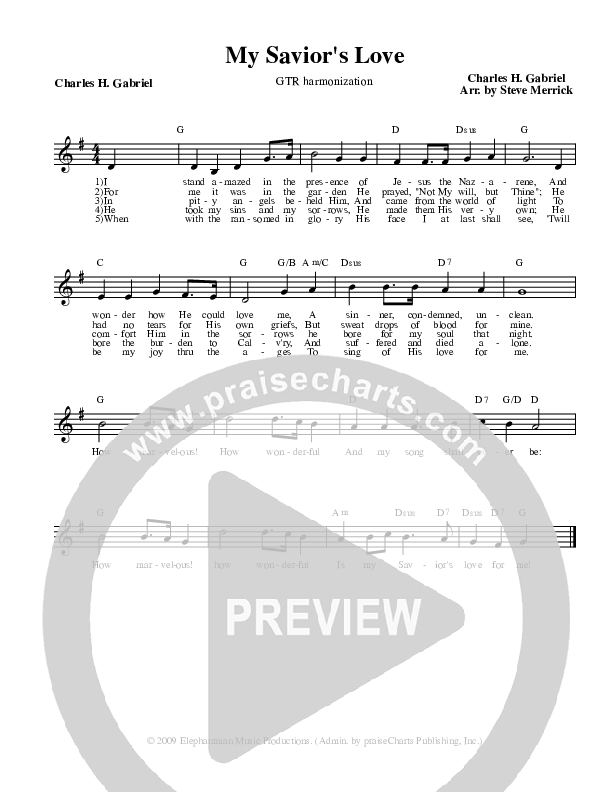 My Savior's Love Lead Sheet (Stephen Merrick)