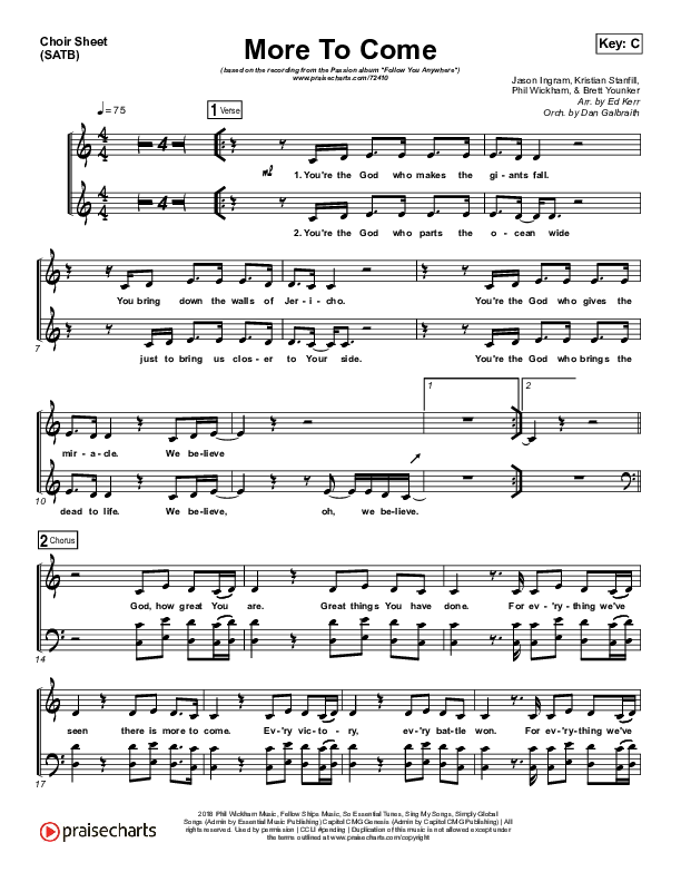 More To Come Choir Sheet (SATB) (Passion / Kristian Stanfill)