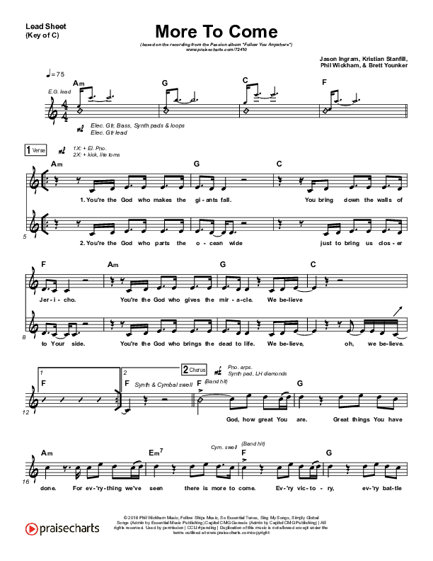 More To Come Lead Sheet (Melody) (Passion / Kristian Stanfill)